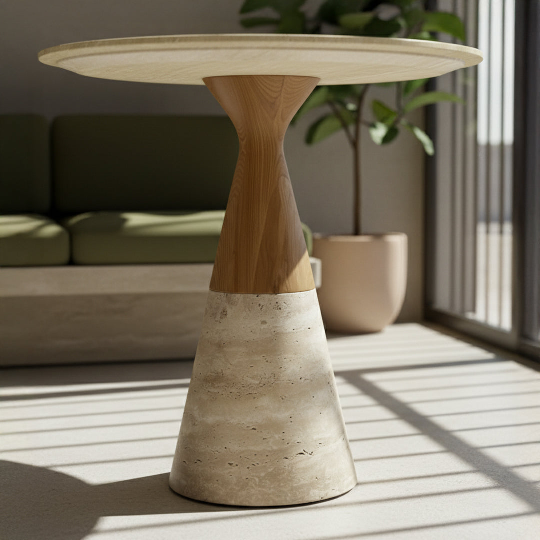 Beige Stratum Lounge Dining Table by BEACON, modern wooden table with sleek design, perfect for contemporary dining spaces.