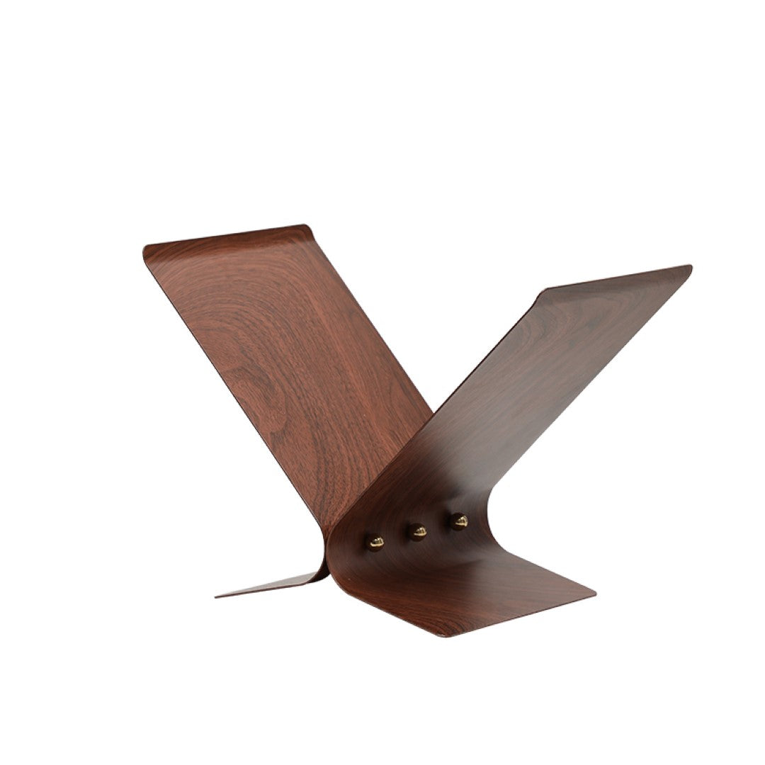 Wood grain bookends from BEACON for magazine and book organization, featuring a sleek, modern design.