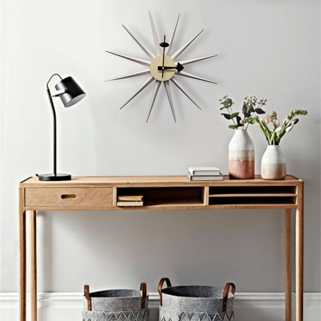 Sun Wall Clock Cw08-White -  Clocks - ebarza Furniture UAE | Shop Modern Furniture in Abu Dhabi & Dubai - مفروشات ايبازرا في الامارات | تسوق اثاث عصري وديكورات مميزة في دبي وابوظبي