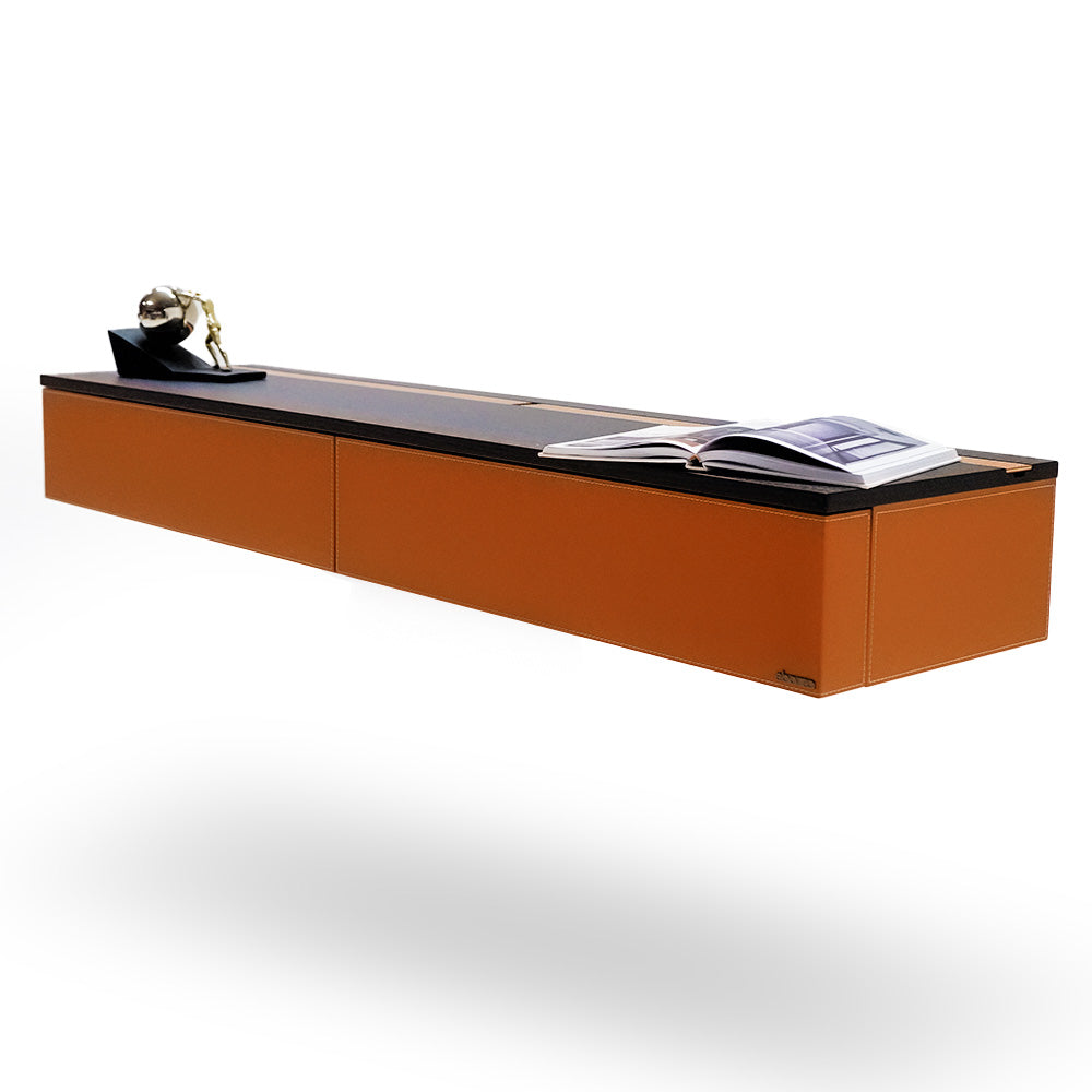 Orange BEACON suspended modular wall unit and TV dresser, 160cm storage wall unit with sleek modern design.