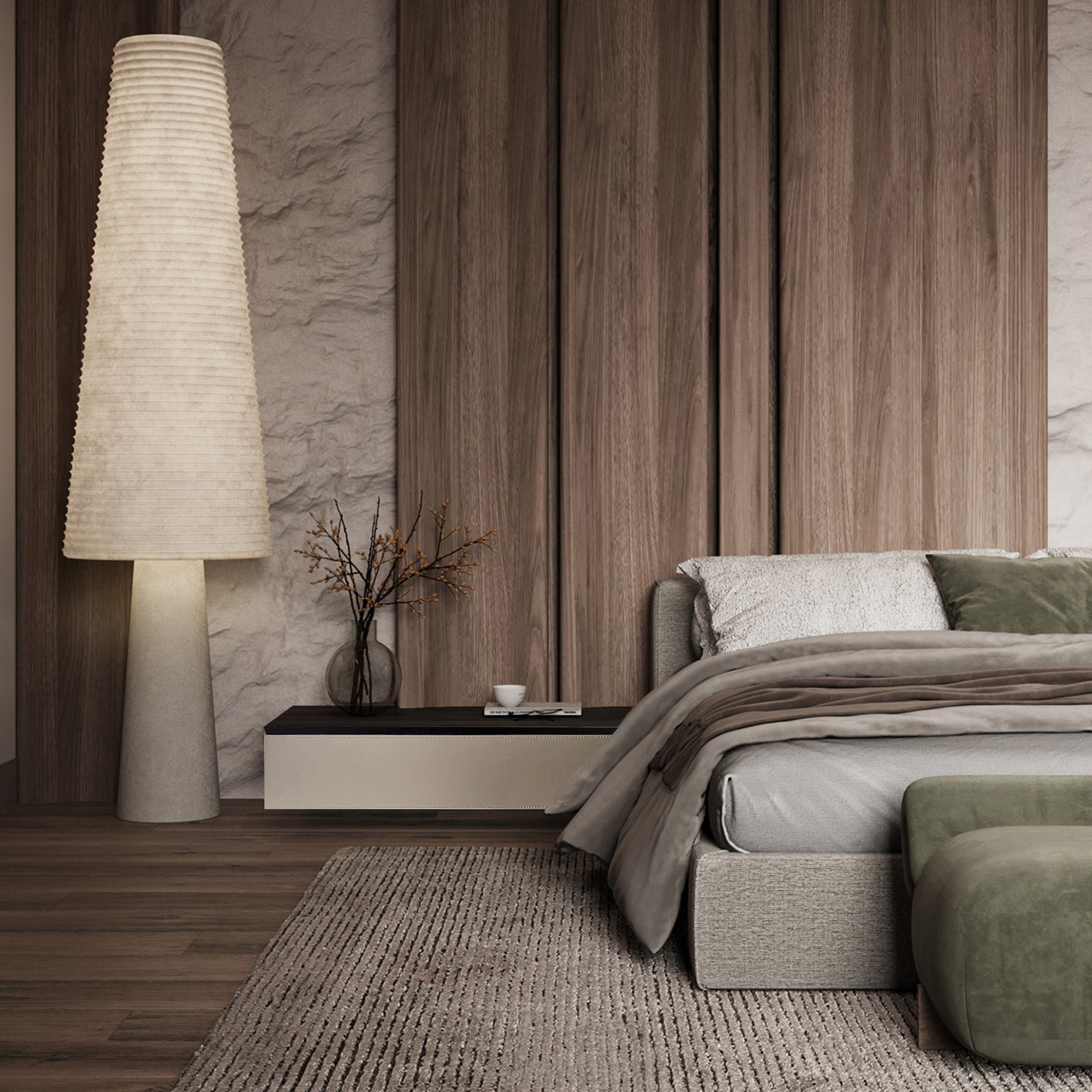 Beige suspended modular wall unit and side table for storage or TV setup, 80cm, by BEACON.