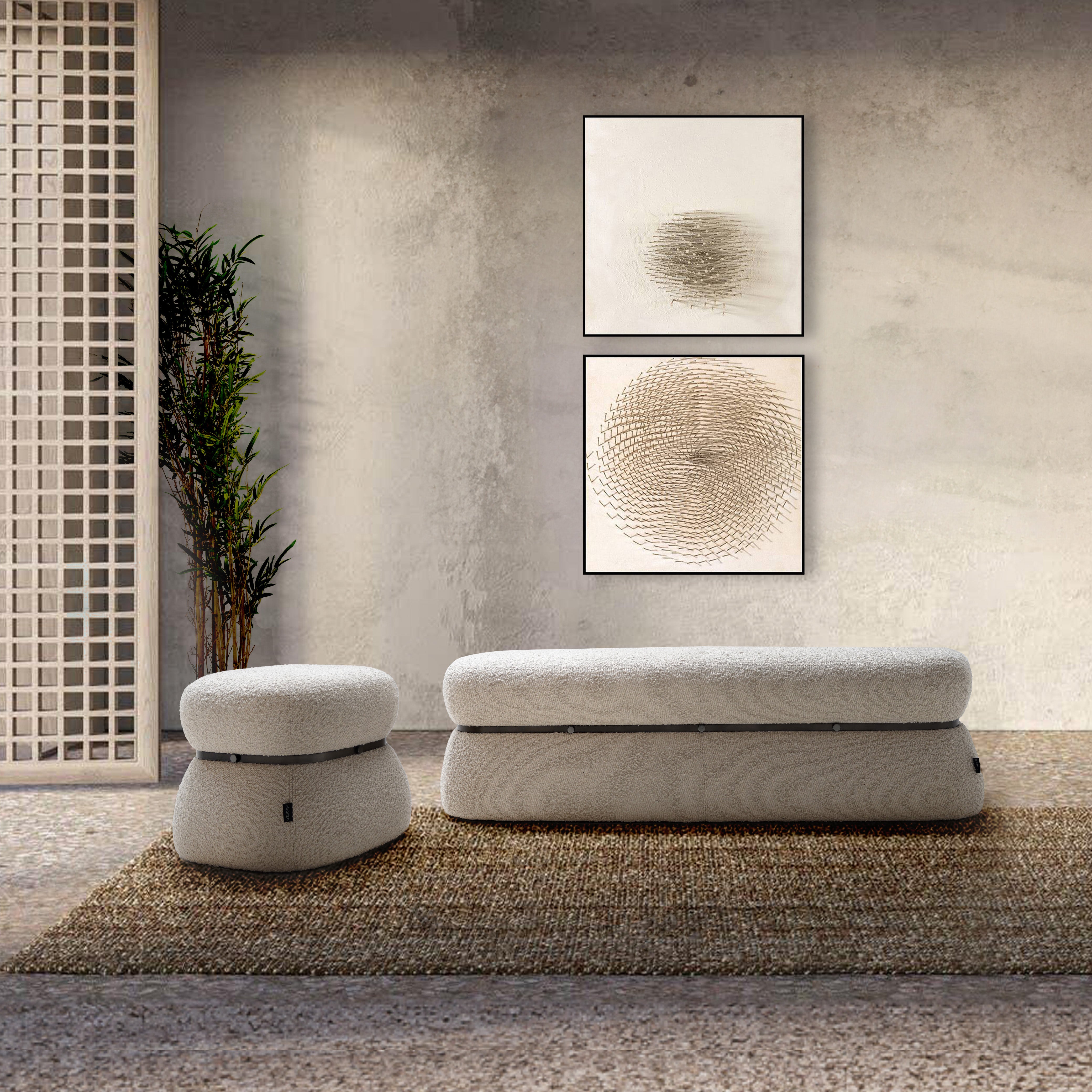 Beige Teddy Pouf BC708-1 from BEACON, soft fabric, round shape, plush cushion perfect for seating or decor.