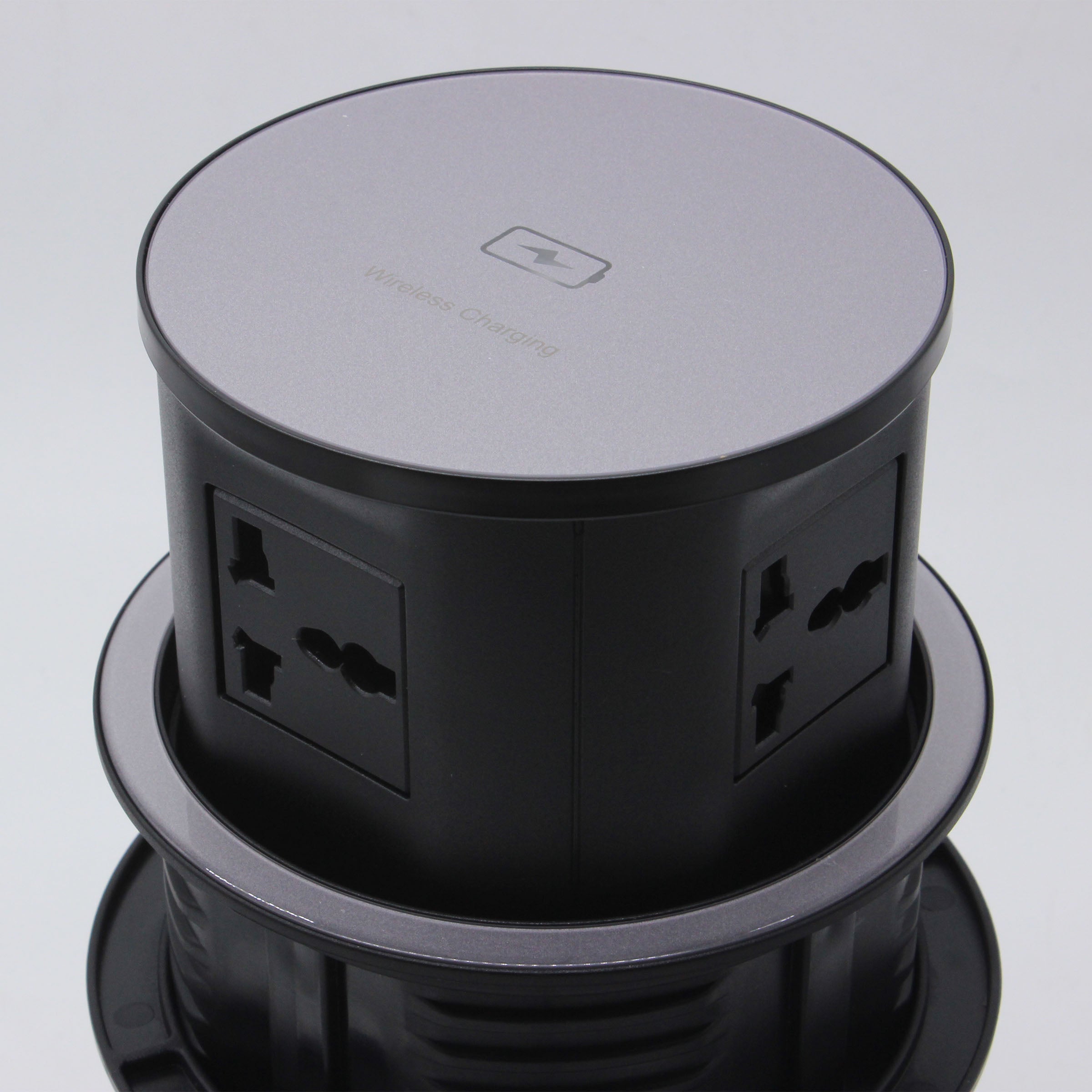 Tempered glass pop-up socket JXB-015A by BEACON, smart socket with multiple outlets and sleek glass design.