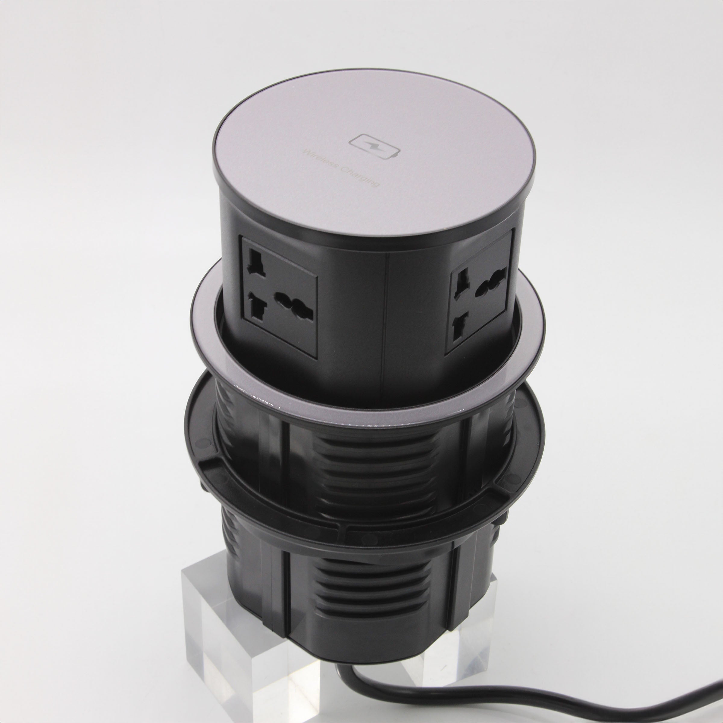 Tempered glass BEACON JXB-015A smart pop-up socket with multiple outlets and USB ports, designed for modern home or office use.