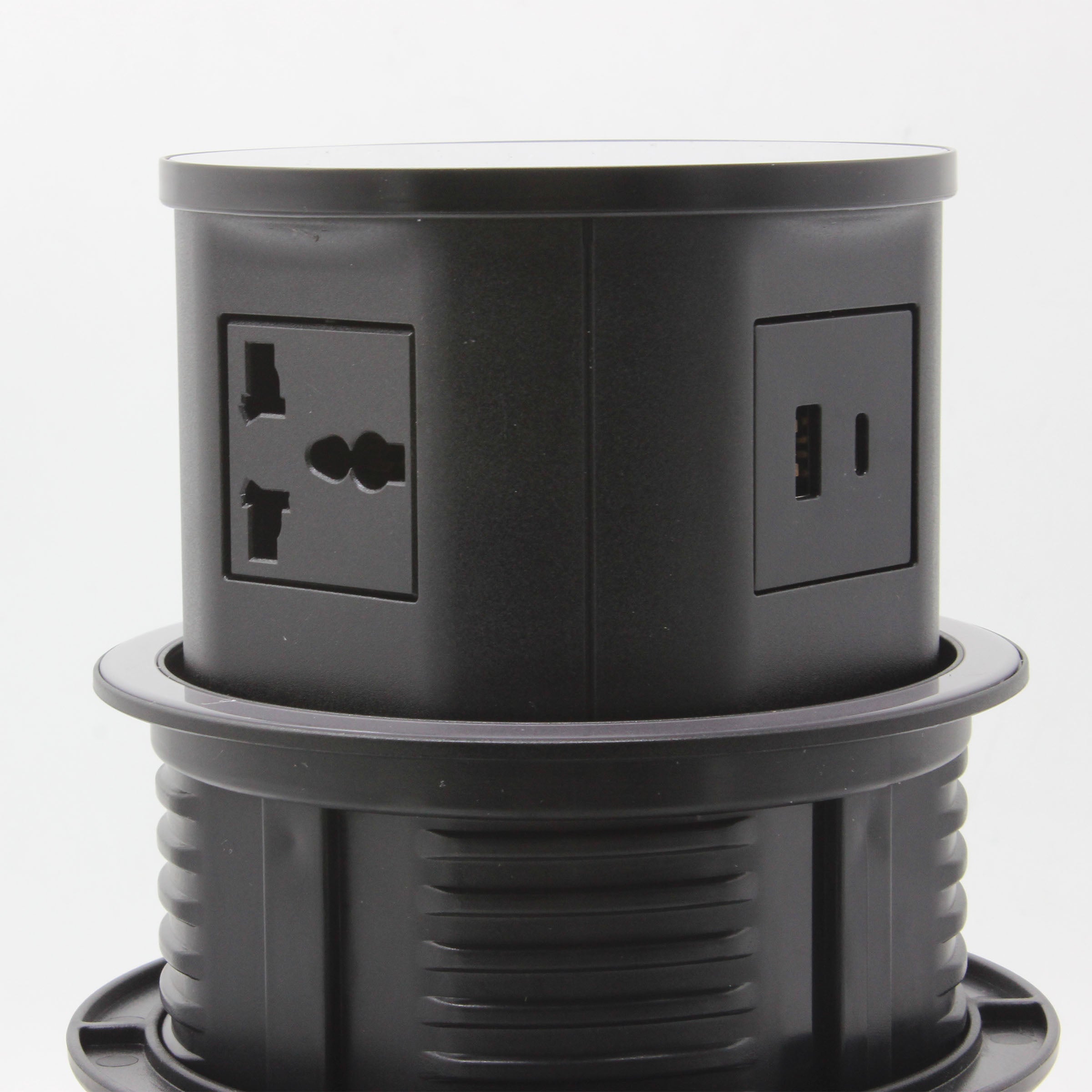 Tempered glass pop-up smart socket JXB-015A from BEACON, featuring integrated power outlets and a sleek, modern design.