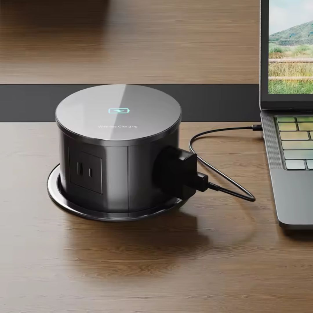 Tempered glass pop-up socket from BEACON JXB-015A smart socket with multiple power outlets and USB ports.