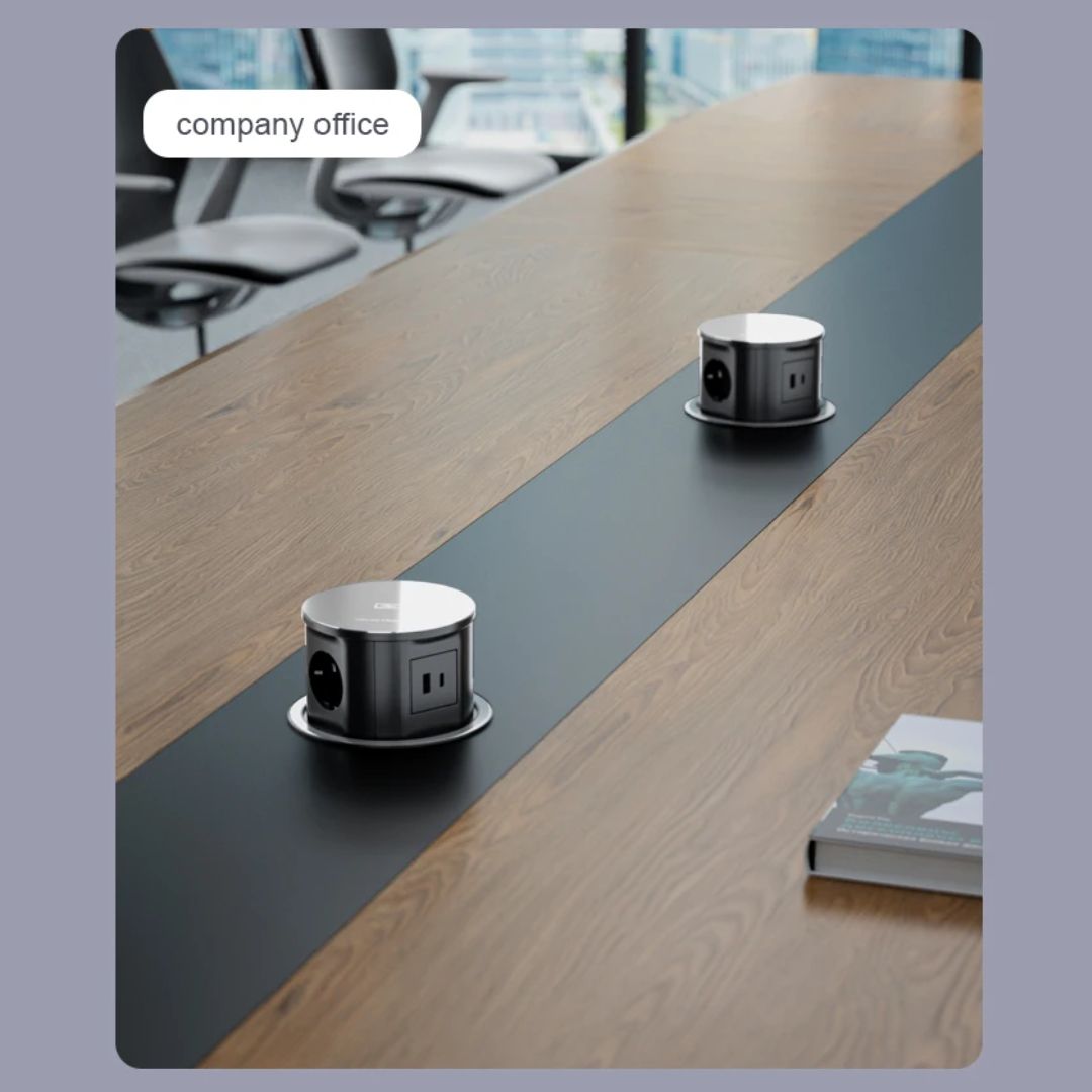 Tempered glass pop-up socket JXB-015A smart socket by BEACON with multiple power outlets and USB ports.