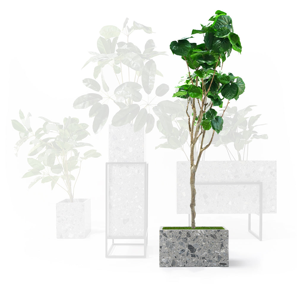 Gray terrazzo planter box from BEACON, rectangular shape, stylish and durable for indoor or outdoor use.