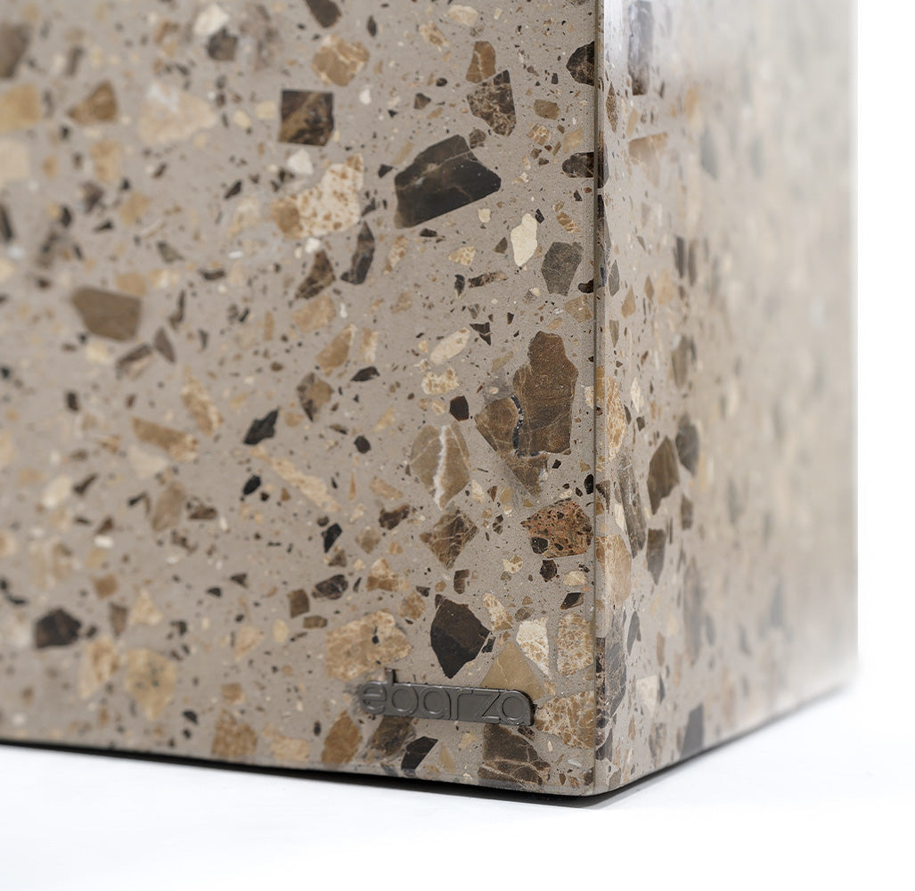 Beige terrazzo planter box from BEACON GHDG with a rectangular shape, ideal for indoor or outdoor plant display.