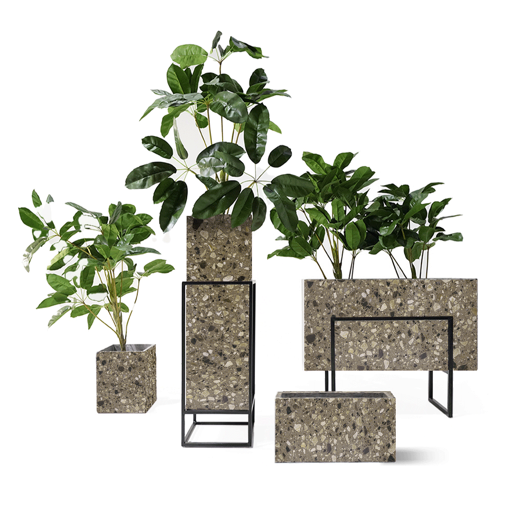 BEACON terrazzo planter box 305-N0272 with a speckled design, perfect for indoor or outdoor plant display.