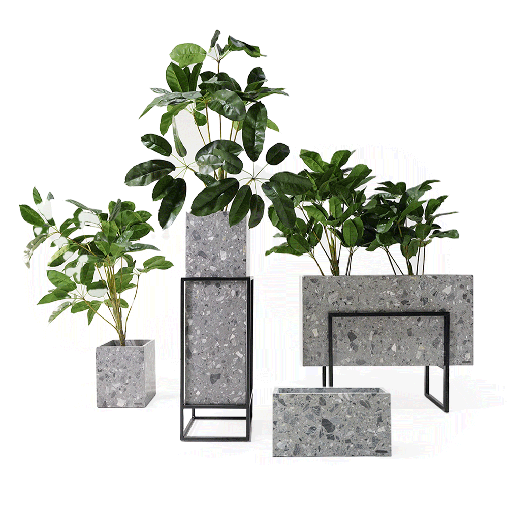 Terrazzo BEACON planter box 307-N0370 with speckled surface, rectangular shape, suitable for indoor or outdoor plants.