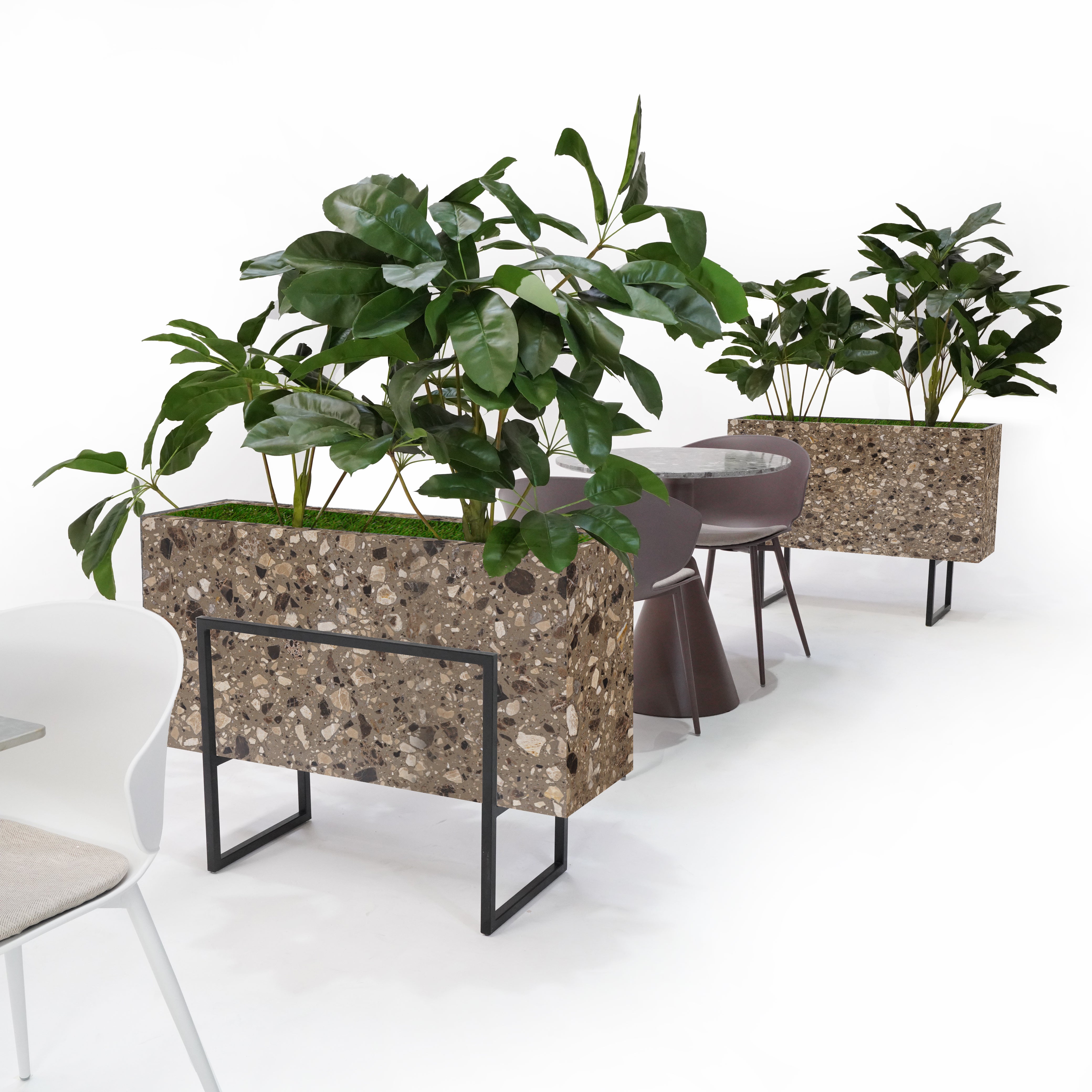 BEACON terrazzo planter box 309-N0272, stylish rectangular planter with speckled terrazzo surface for indoor or outdoor use.