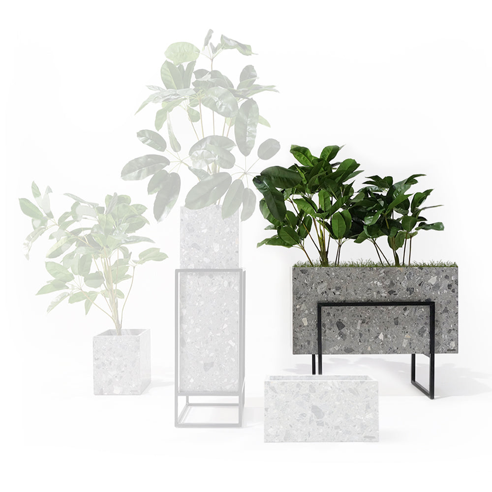 BEACON terrazzo planter box 309-N0370, modern decorative planter for indoor or outdoor use with speckled surface.