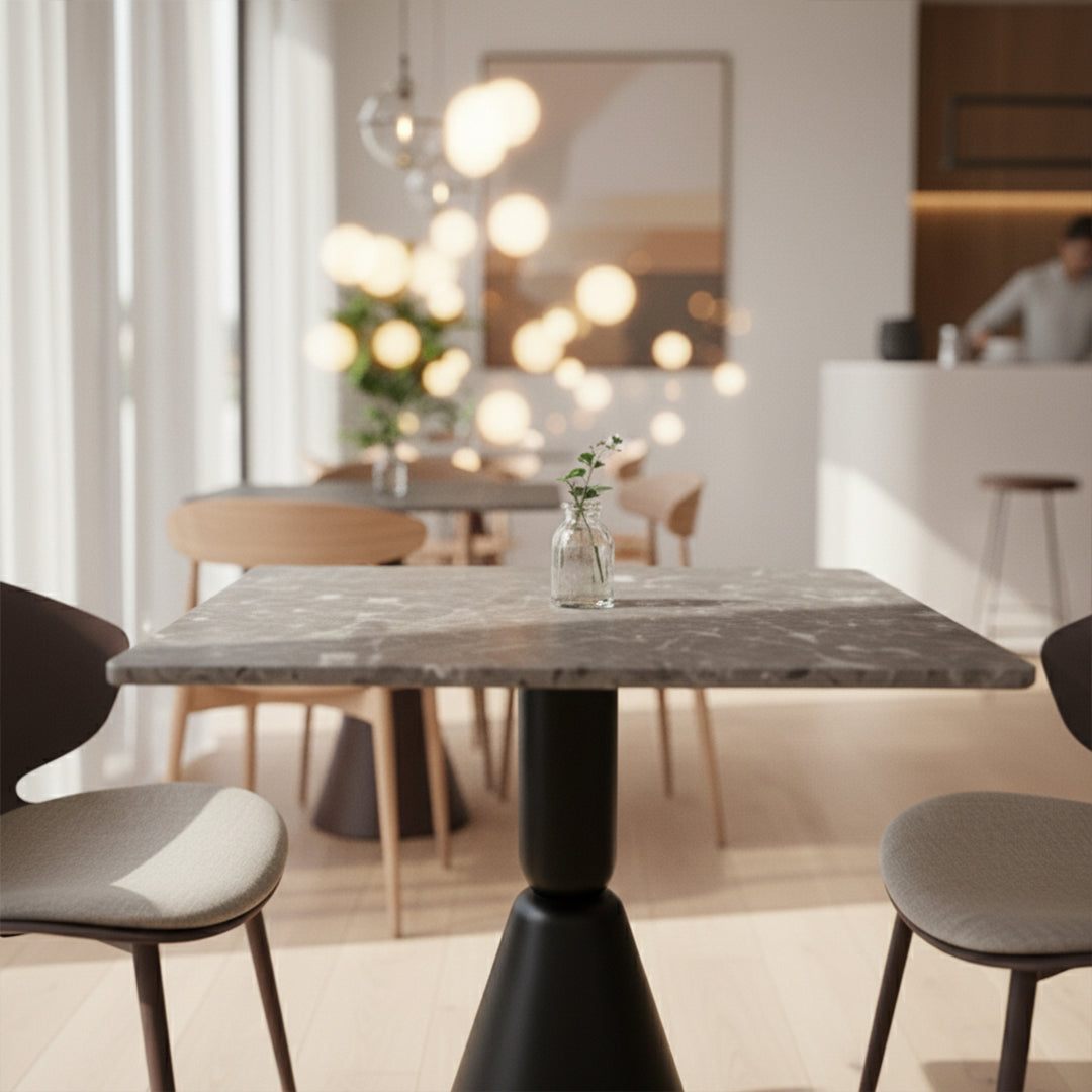 BEACON terrazzo table top 301-N0370 featuring a speckled, multicolored surface for modern table designs
