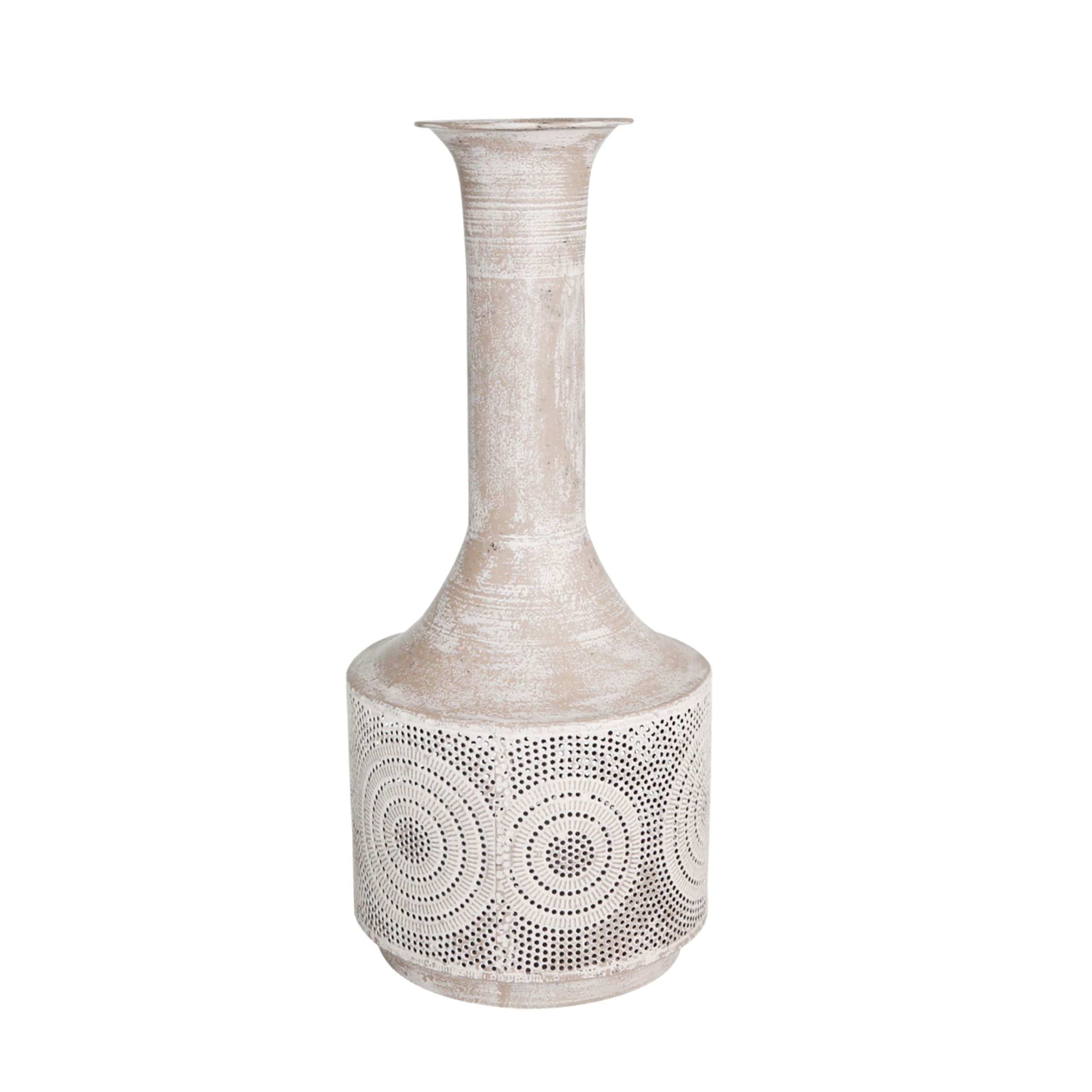 Textured Metal White Vase 14427-02 -  Vases | مزهرية معدنية بيضاء اللون - ebarza Furniture UAE | Shop Modern Furniture in Abu Dhabi & Dubai - مفروشات ايبازرا في الامارات | تسوق اثاث عصري وديكورات مميزة في دبي وابوظبي