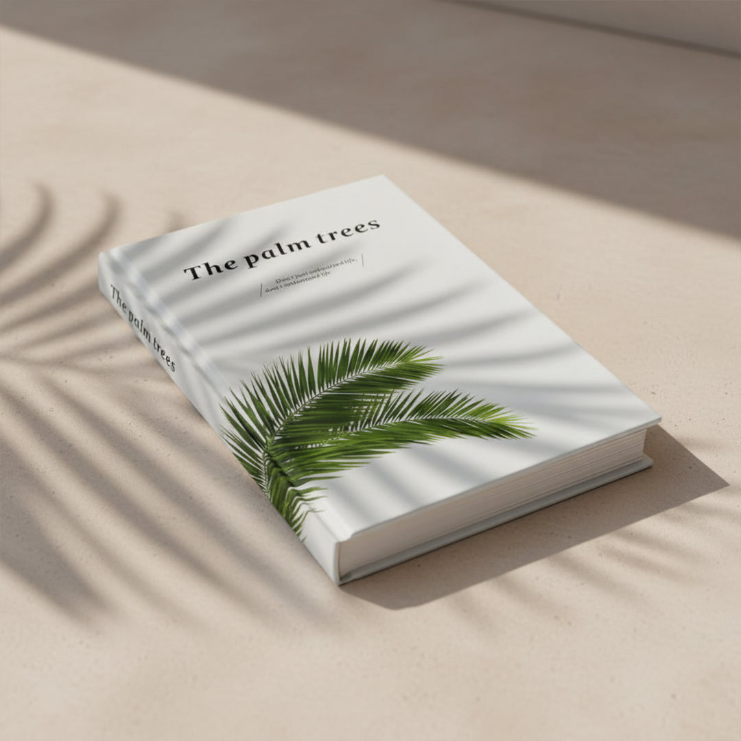 Decorative book titled "The Palm Trees" by BEACON, featuring a cover with illustrated palm trees for home decor or display.