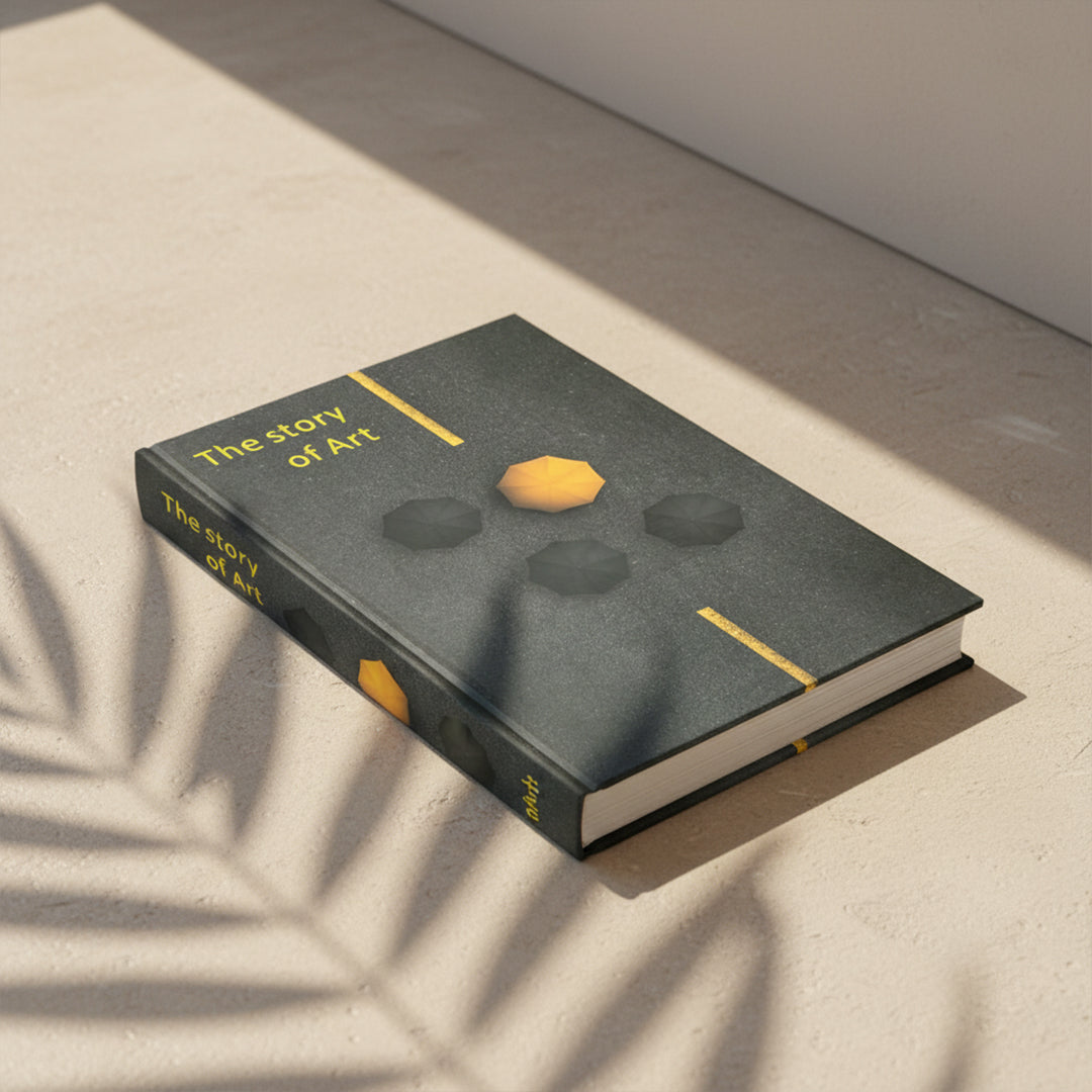 Decorative book titled "The Story of Art" by BEACON, showcasing its colorful cover and artistic design for home decor.