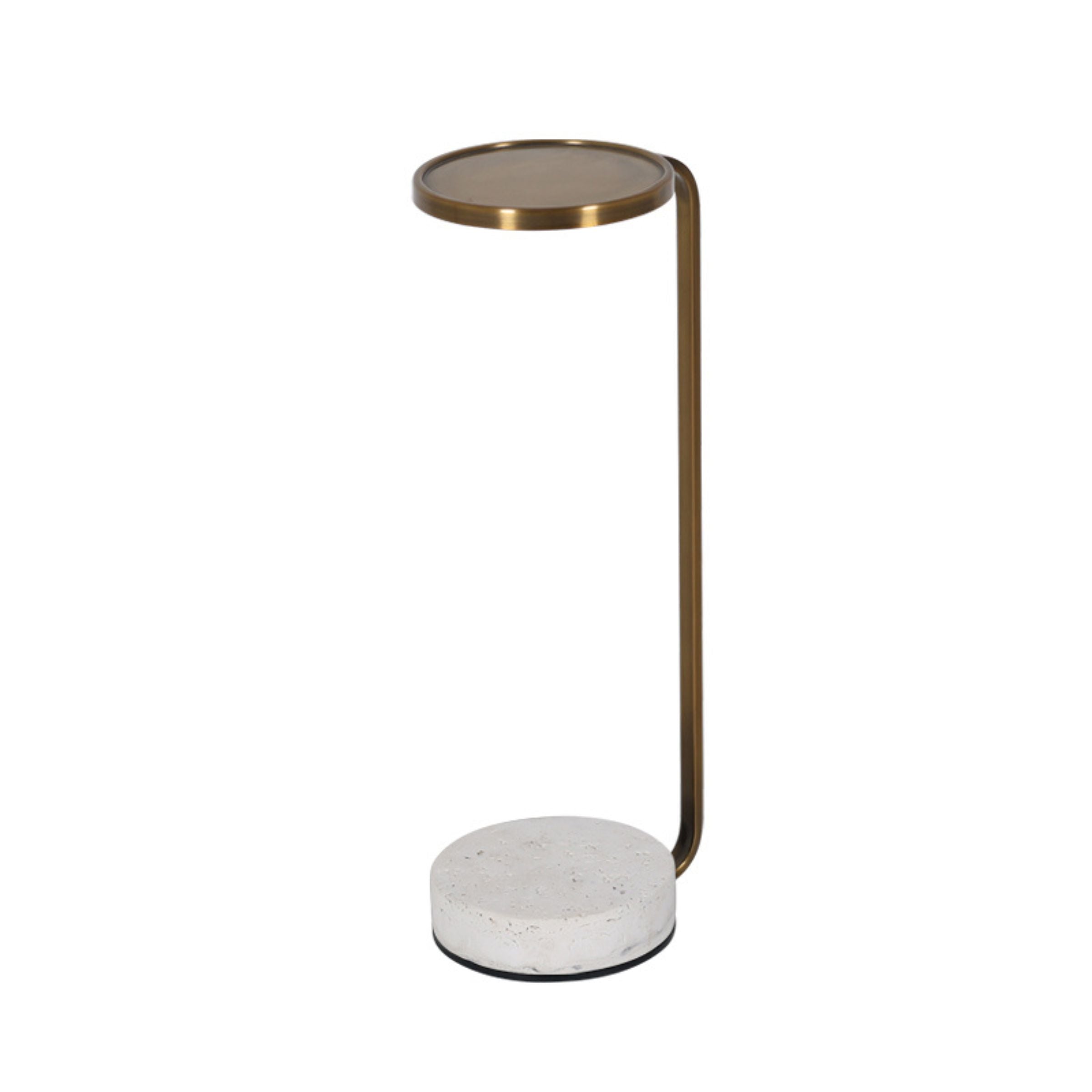 BEACON copper side table with travertine top and gold metal accents, stylish and modern for living room decor.