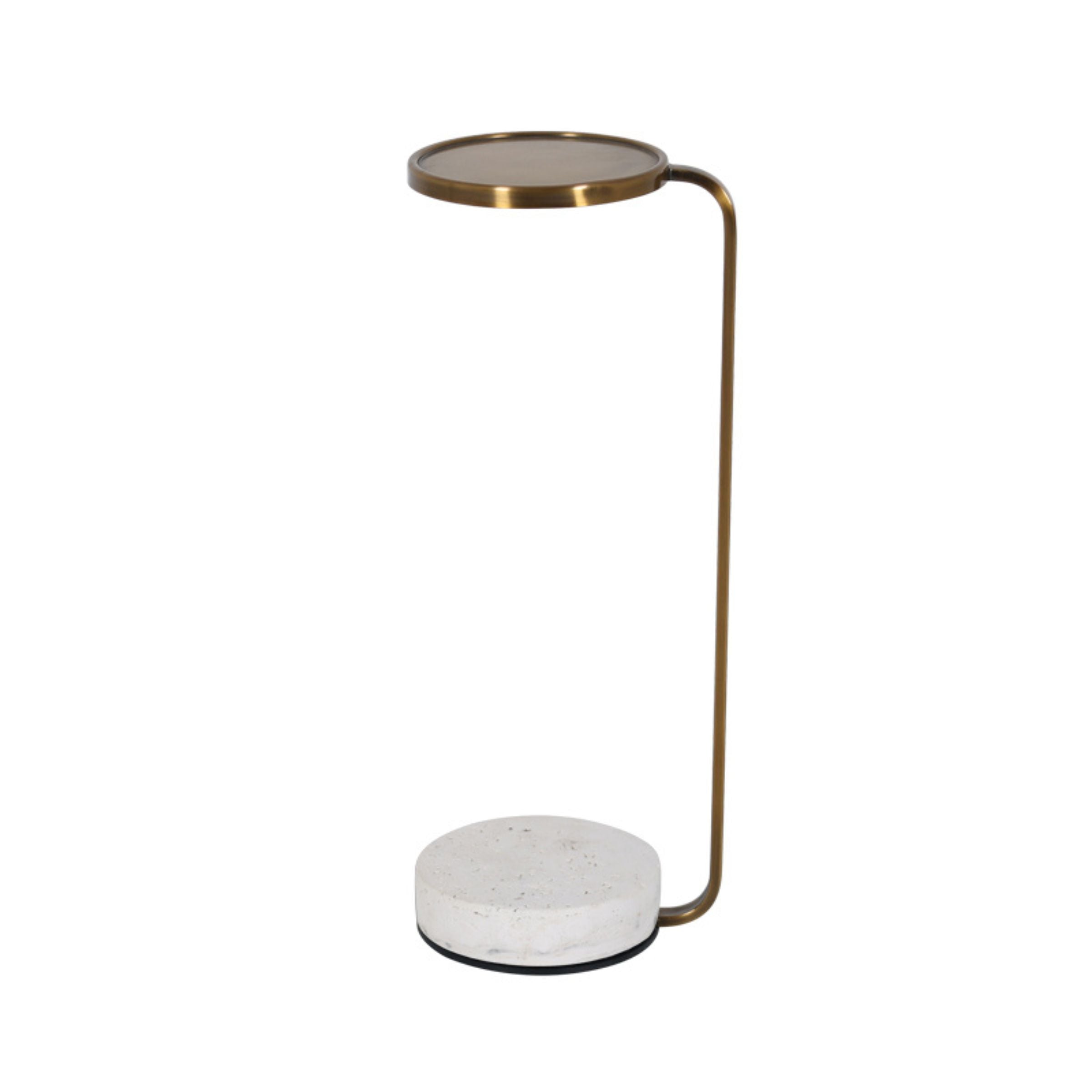 Copper side table with travertine top and gold metal accents from BEACON, stylish and modern side table for living spaces.