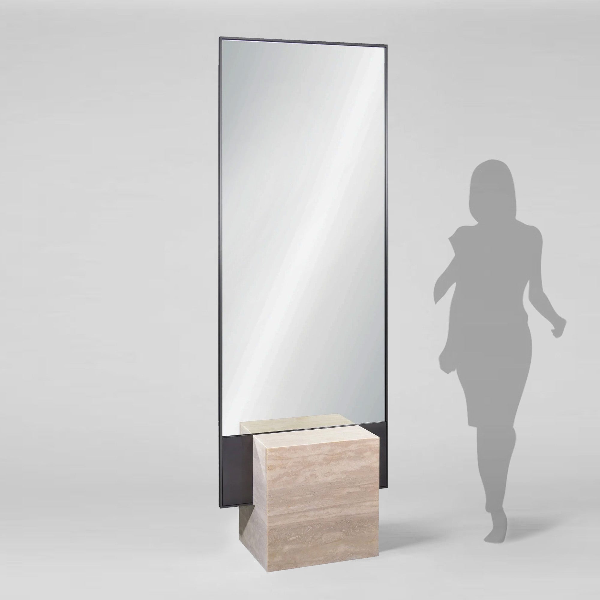 Travertine Base With Brushed black Metal Frame Floor Mirror  OA-9358-Black -  Mirrors - ebarza Furniture UAE | Shop Modern Furniture in Abu Dhabi & Dubai - مفروشات ايبازرا في الامارات | تسوق اثاث عصري وديكورات مميزة في دبي وابوظبي