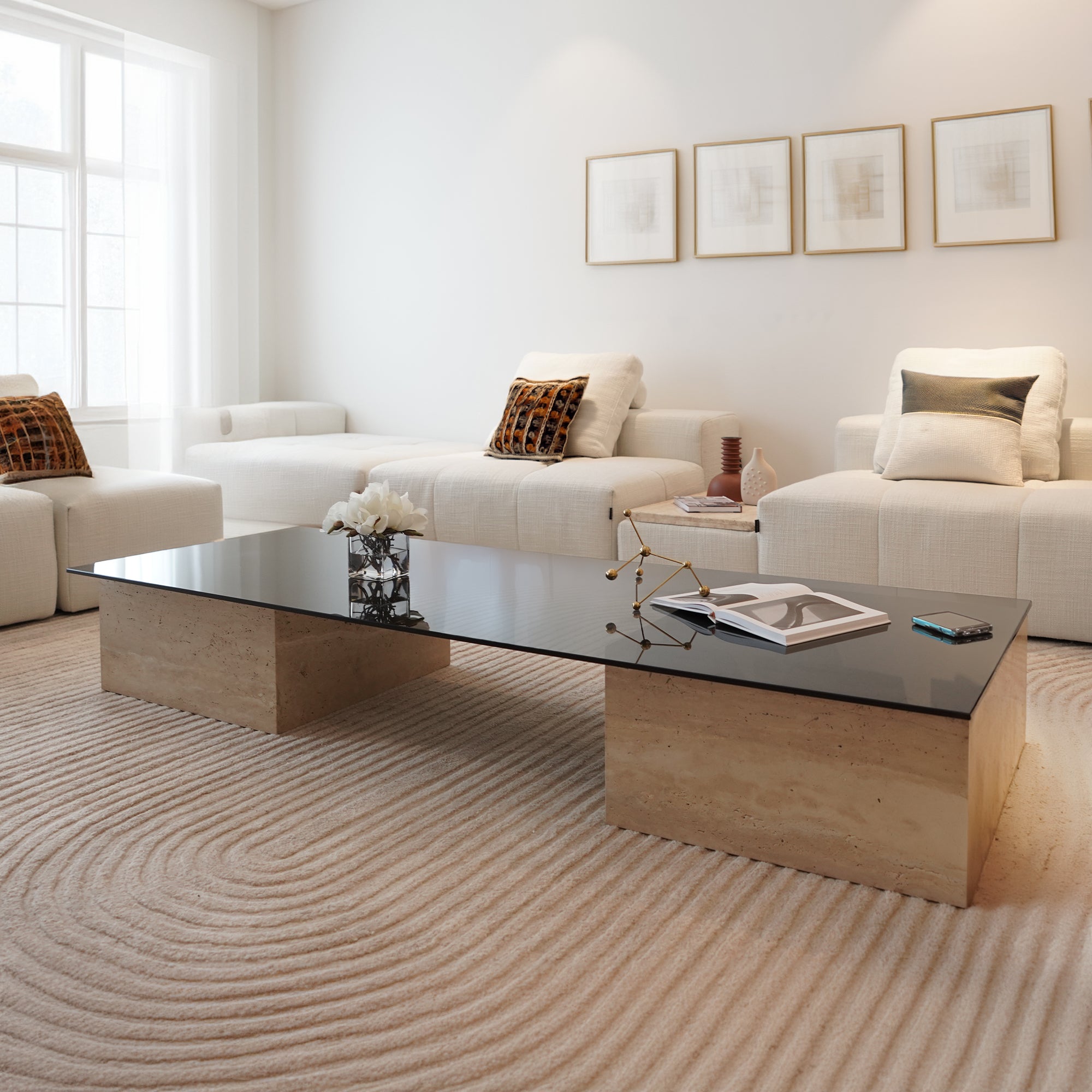 BEACON JA017 travertine coffee table with sleek rectangular design and smooth stone surface, modern style for living room decor.