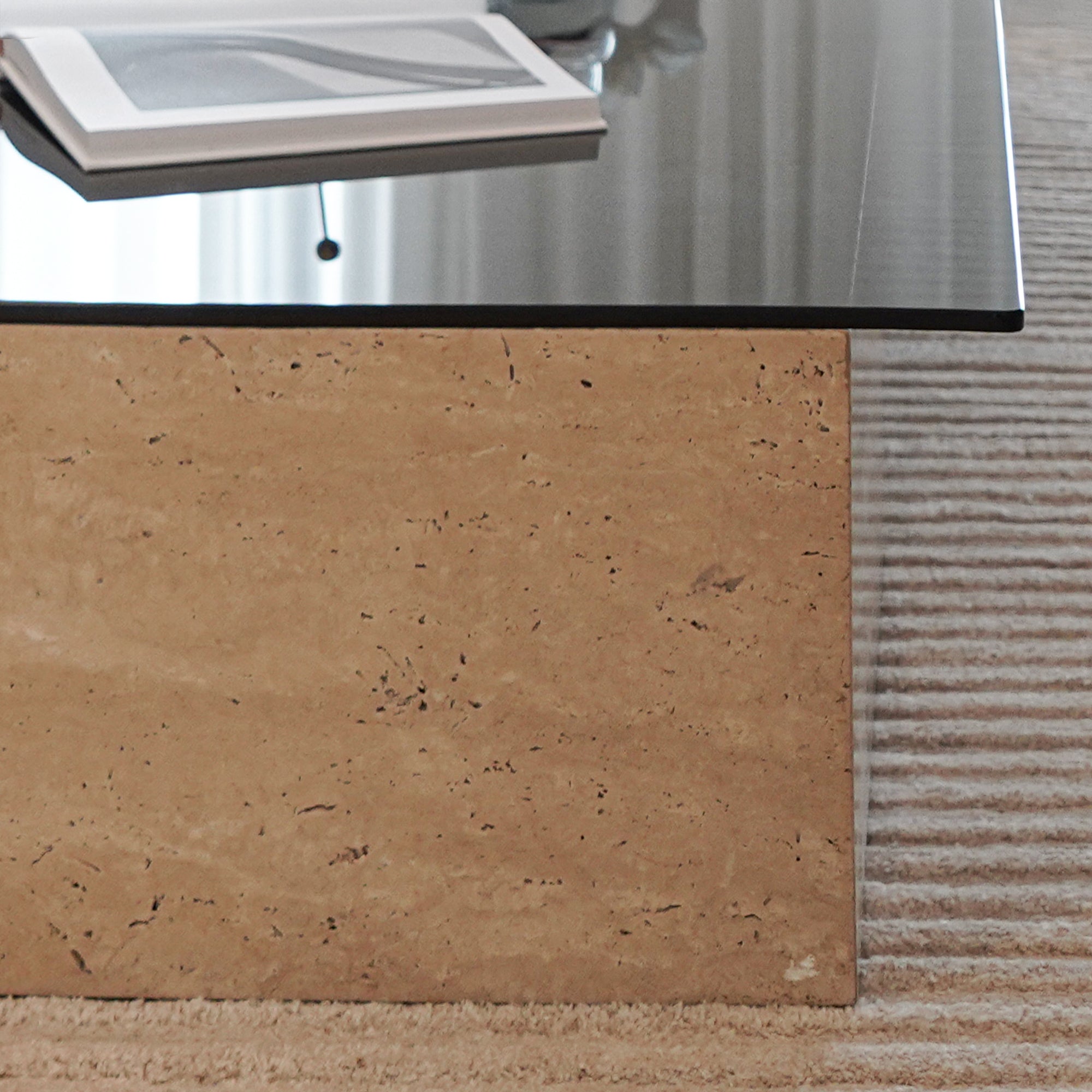 Elegant BEACON travertine coffee table JA017 with a sleek rectangular design and natural stone surface.