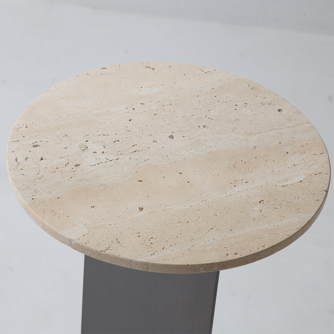 Travertine coffee table from BEACON JIADG, modern design with natural stone surface and sleek wooden legs.