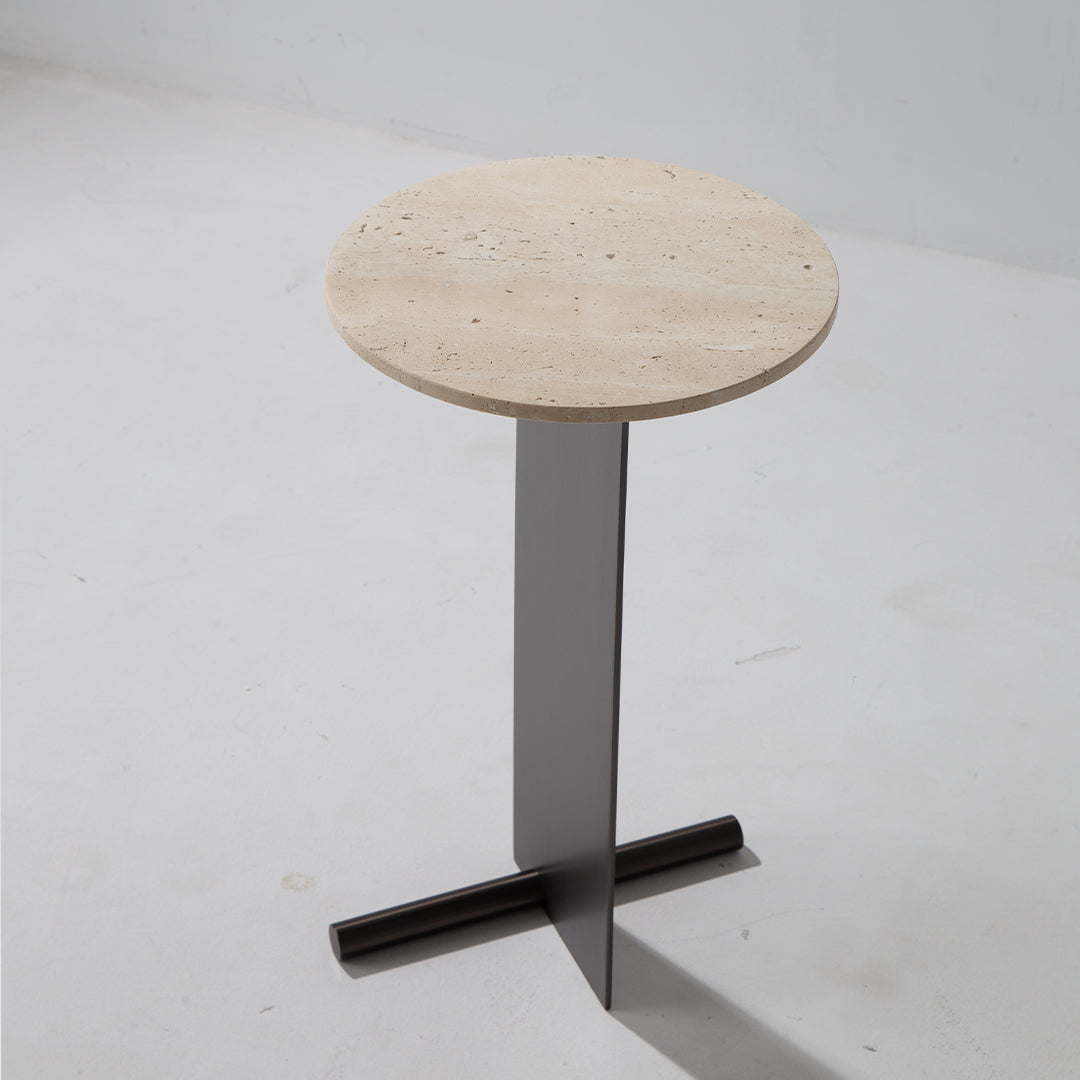 Beige travertine coffee table by BEACON with a sleek rectangular design, perfect for modern living rooms.