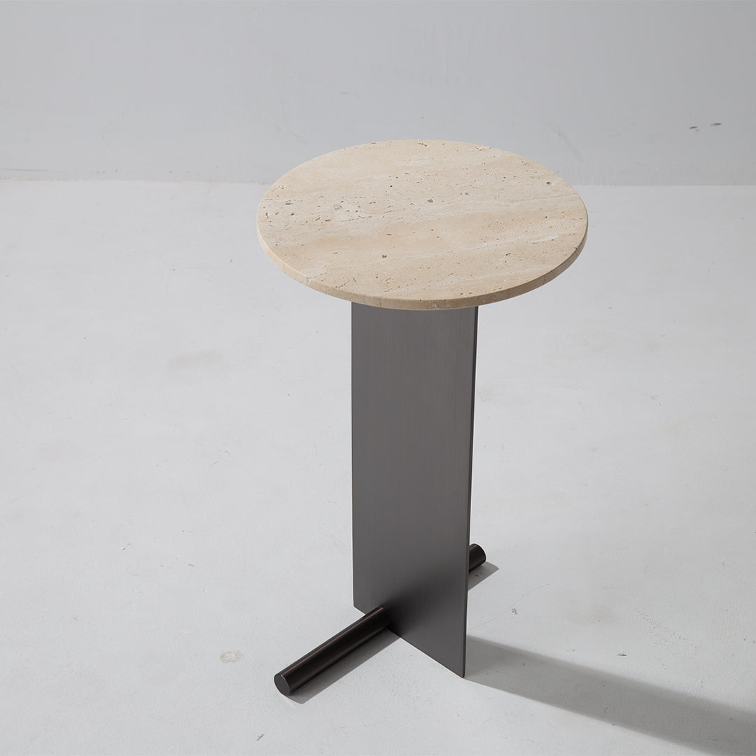 Beige travertine coffee table from BEACON (JIADG), model JA053-A, modern design with smooth stone surface and sturdy base.