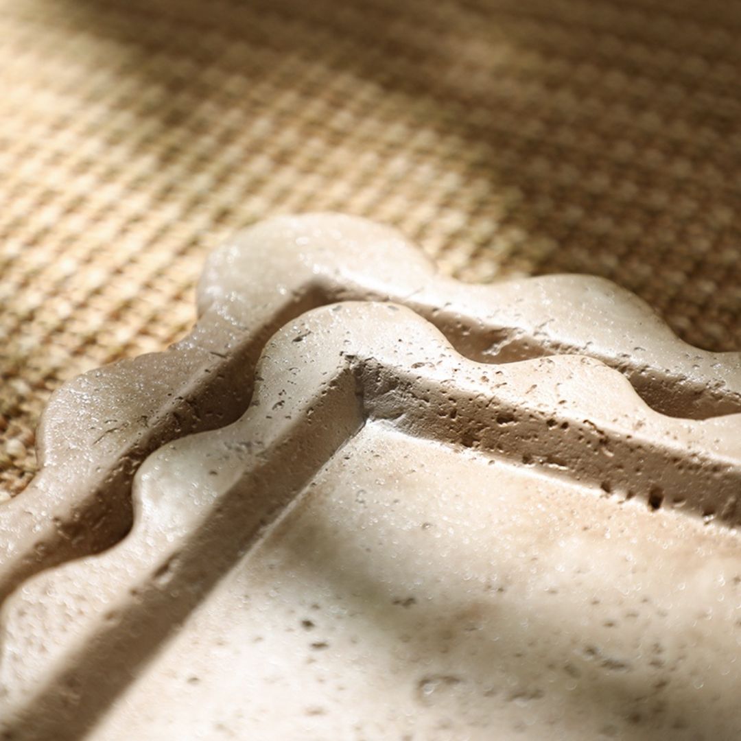 Travertine curved edge tray by BEACON, stylish serving tray with smooth curved edges, ideal for elegant table settings.