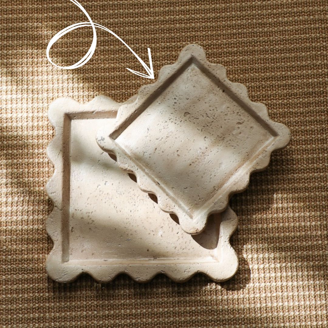 Elegant travertine curved edge tray by BEACON, ideal for serving or decorative use with natural stone finish.