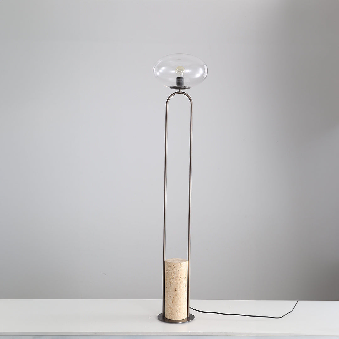 BEACON Travertine Floor Lamp JA051 with sleek stone base and modern design, perfect for living room or office lighting.