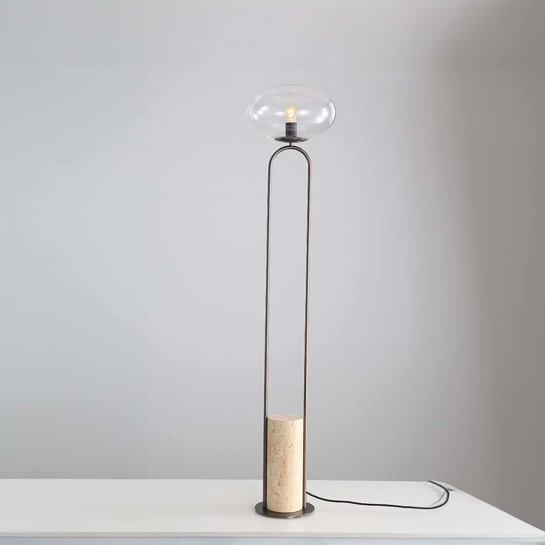 BEACON travertine floor lamp JA051 with a sleek stone base and modern design, ideal for contemporary living spaces