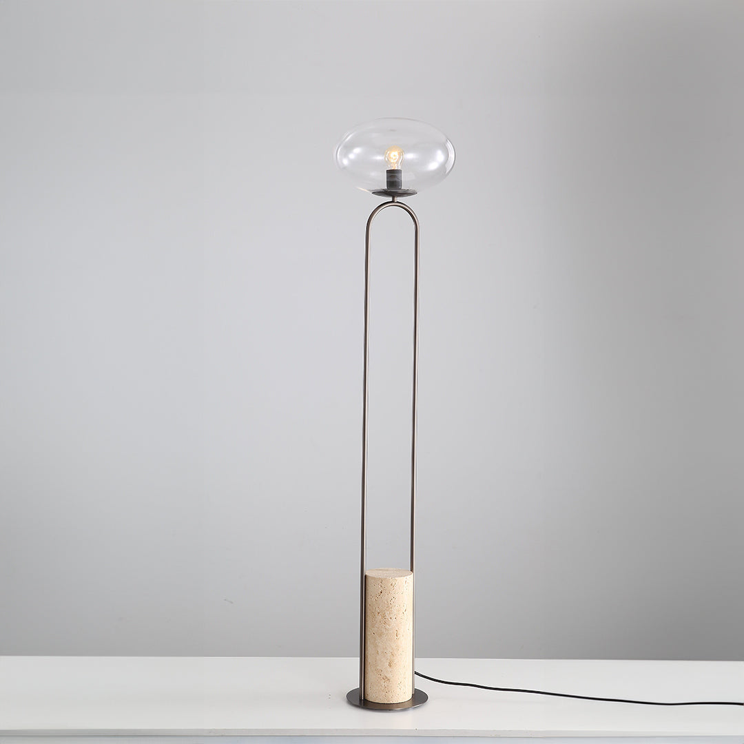 BEACON JA051 travertine floor lamp with a sleek, modern design and textured stone finish, ideal for living room or bedroom lighting.