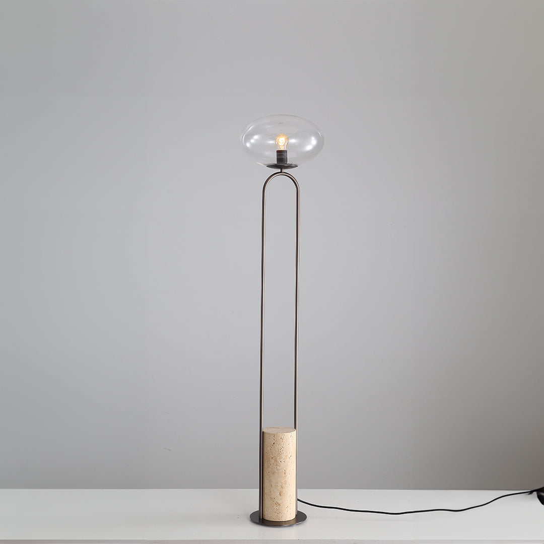 Elegant travertine floor lamp by BEACON with a sleek, modern design perfect for living rooms or bedrooms.