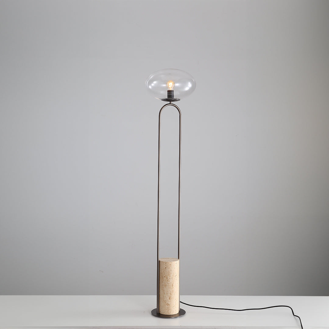 BEACON JA051 travertine floor lamp with a sleek, modern design and textured stone base, perfect for contemporary living spaces.