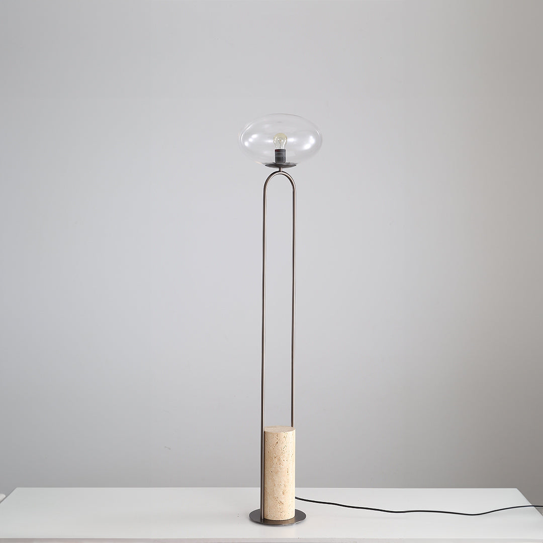 BEACON travertine floor lamp JA051 with a sleek, modern design and textured stone base for stylish lighting in living spaces.