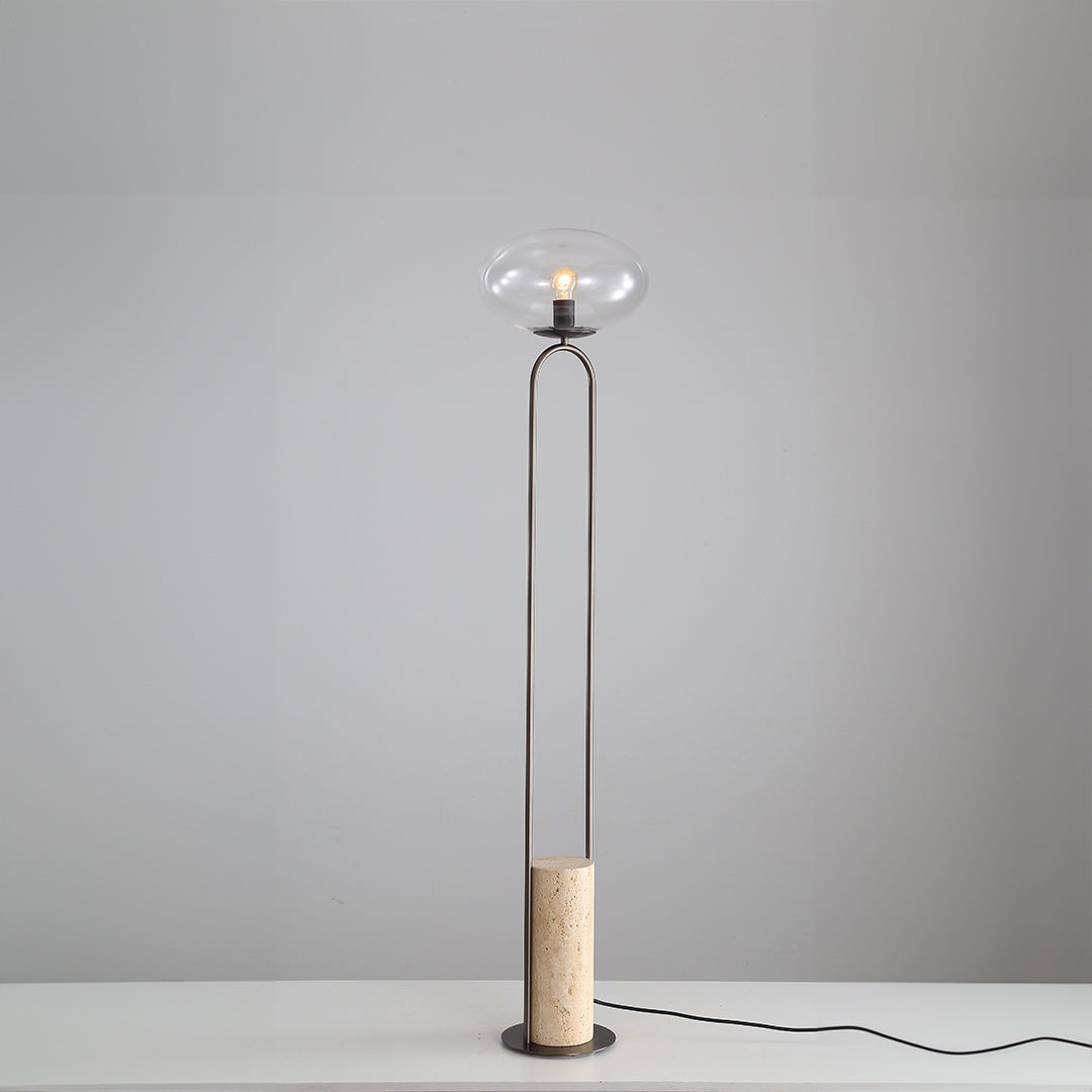 BEACON JA051 travertine floor lamp with sleek, modern design and stone base, ideal for contemporary living spaces.