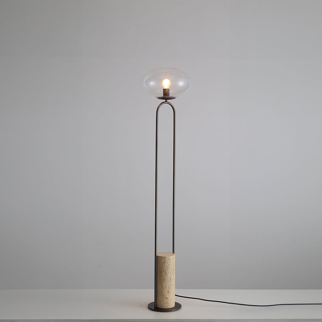 BEACON JA051 travertine floor lamp with a sleek, natural stone base and modern design, perfect for contemporary living spaces.