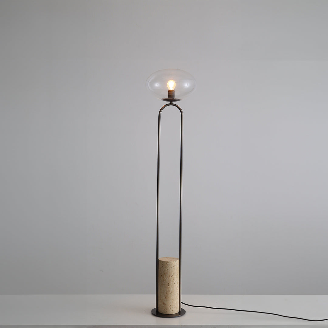 BEACON JA051 travertine floor lamp with sleek, modern design and textured stone finish for contemporary interior lighting.