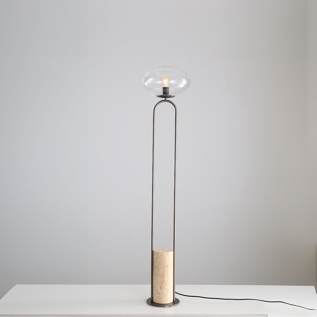 Beige travertine floor lamp with a sleek design, ideal for modern living rooms, by BEACON (JIADG).