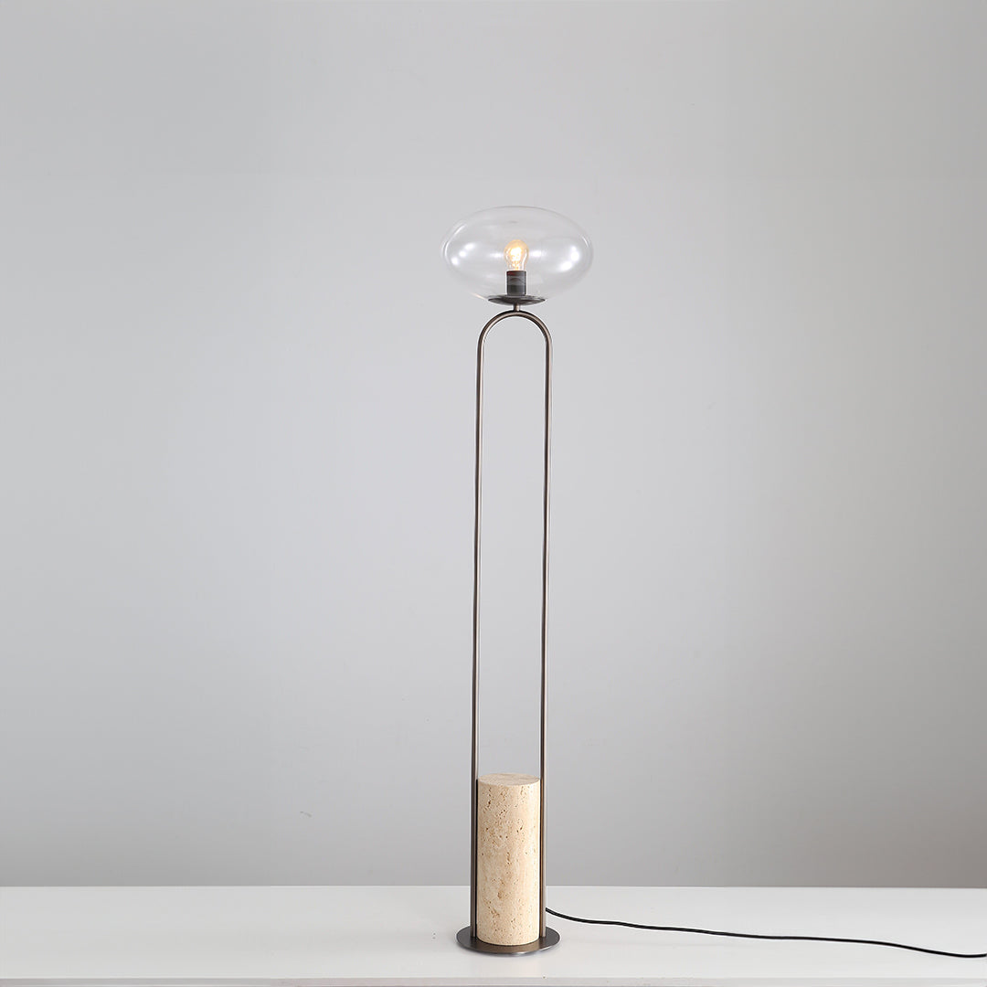 BEACON JA051 travertine floor lamp with a sleek, modern design and neutral stone finish for stylish lighting in living spaces.