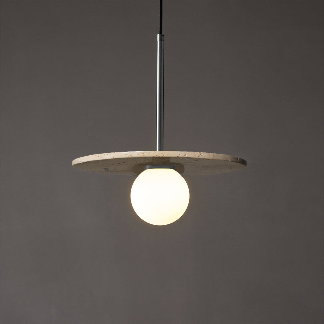 Travertine marble pendant lamp by BEACON, modern pendant lighting fixture with natural stone finish.