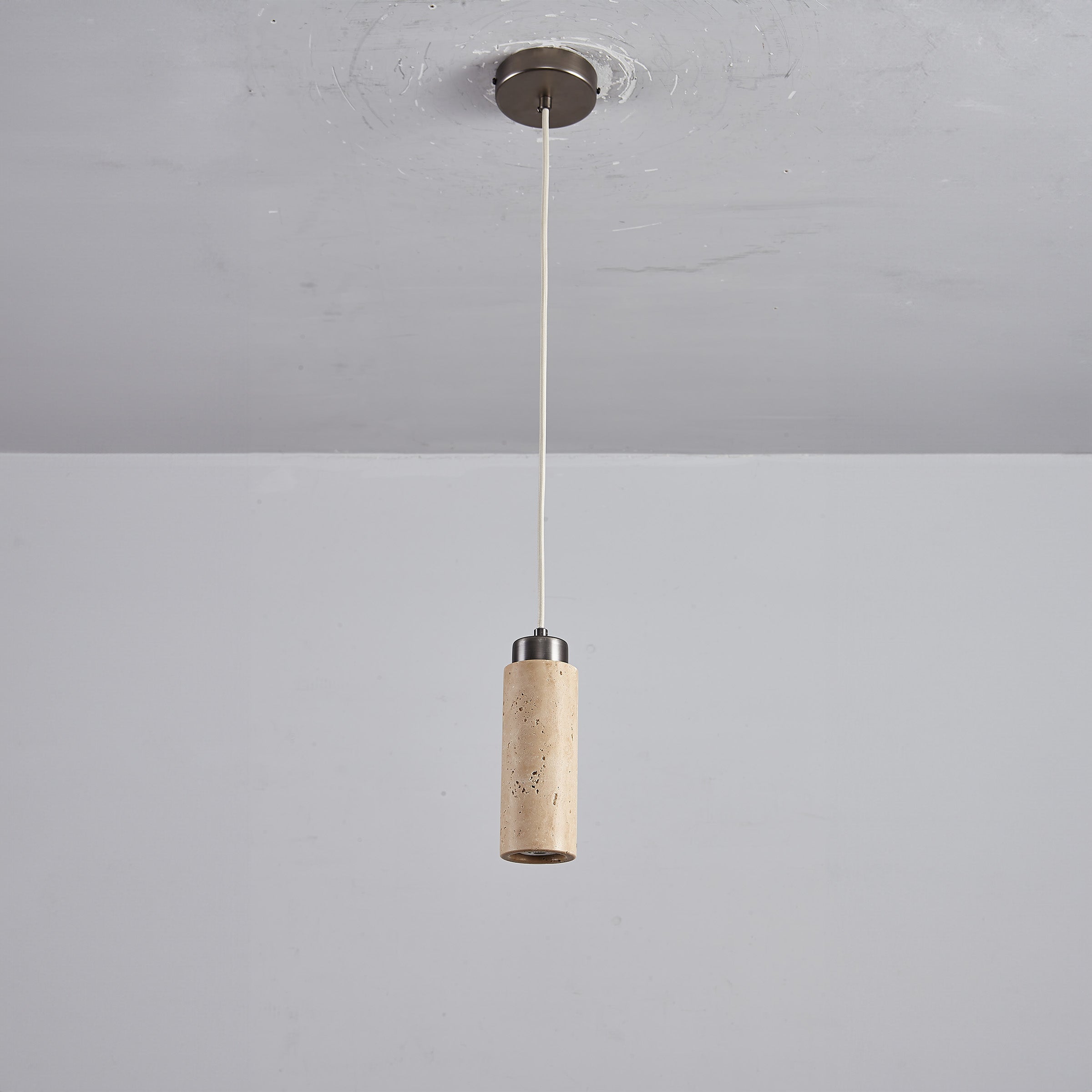 Beige travertine pendant lamp from BEACON JIADG, model 60005-1P, hanging ceiling light fixture with a modern design.