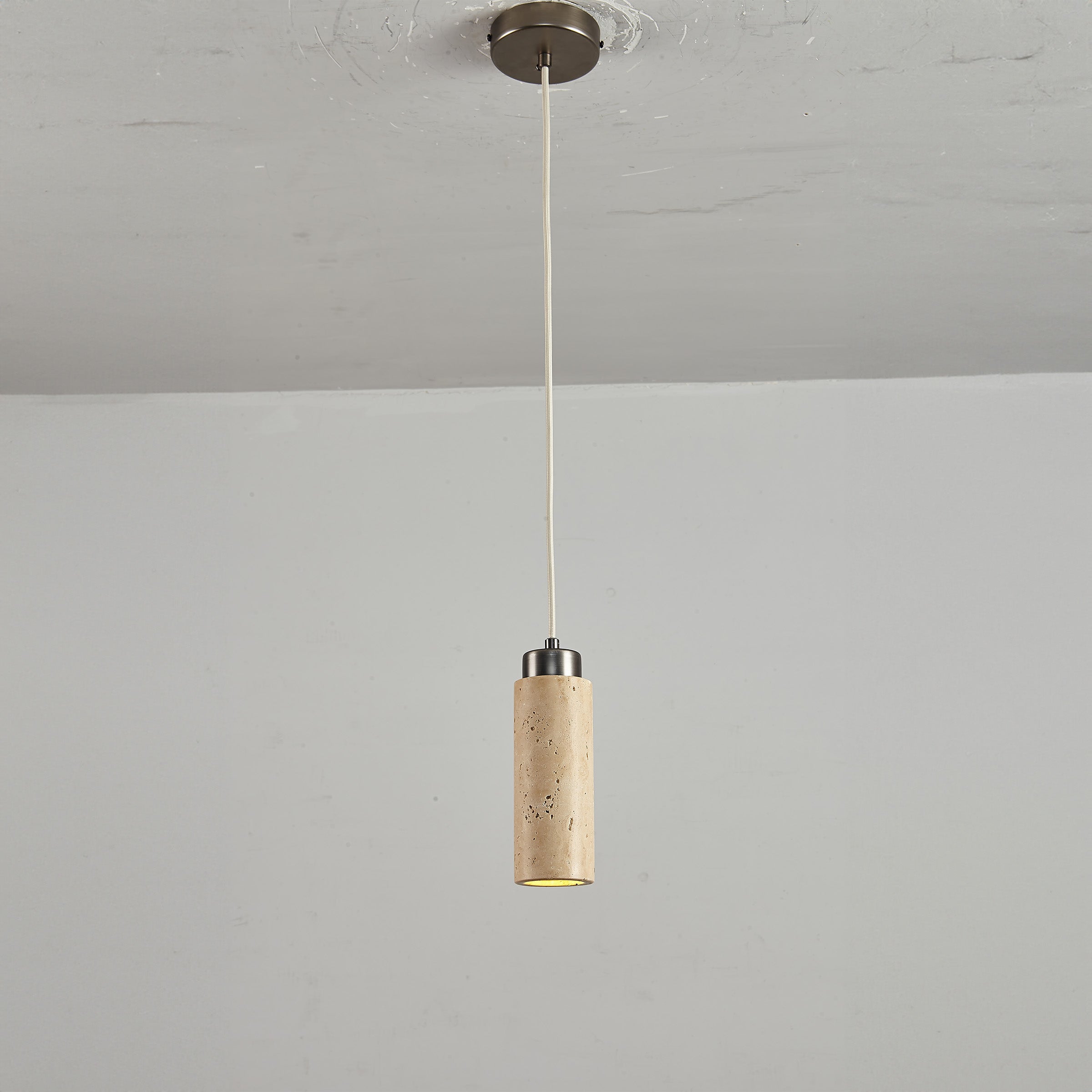 Travertine pendant lamp from BEACON JIADG, model 60005-1P, featuring a natural stone finish and sleek design for modern interiors.