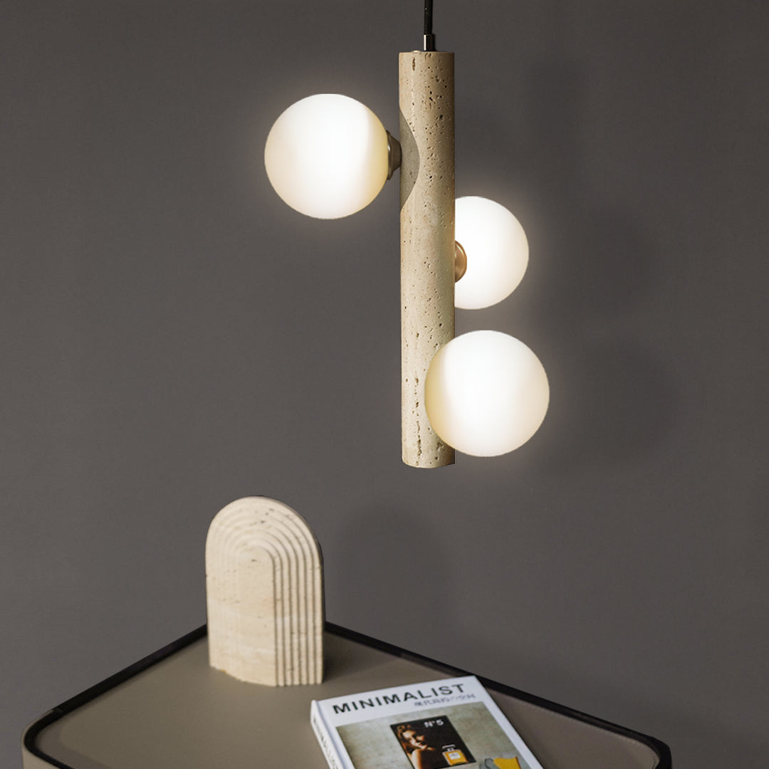 BEACON Travertine Pendant Lamp 7702S2-Gun BL pendant lamp with textured travertine finish, modern design, and sleek gunmetal color.