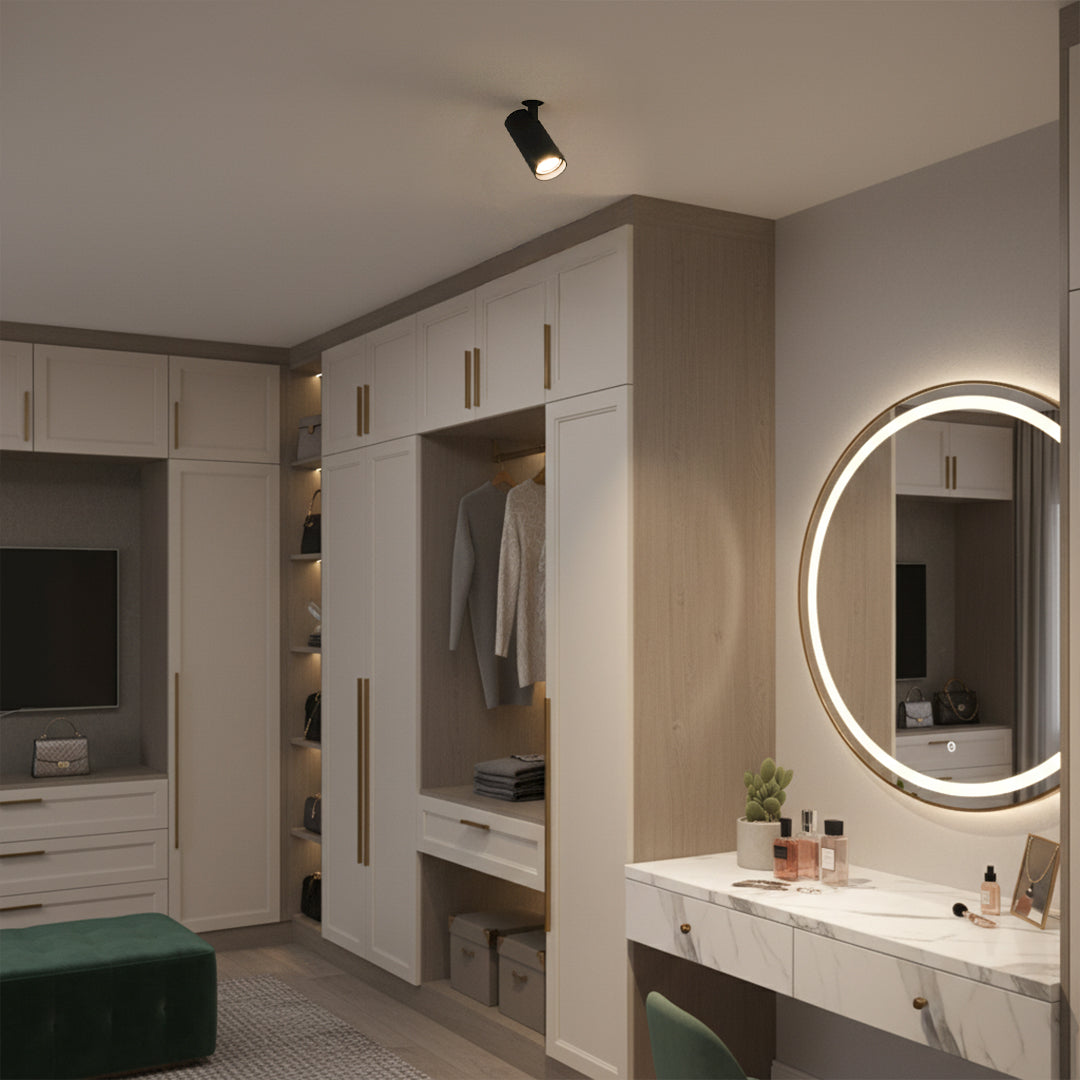 Trimless black ceiling lamp by BEACON, model MJ-6110/MJ-6101B, stylish ceiling lighting fixture with sleek modern design.
