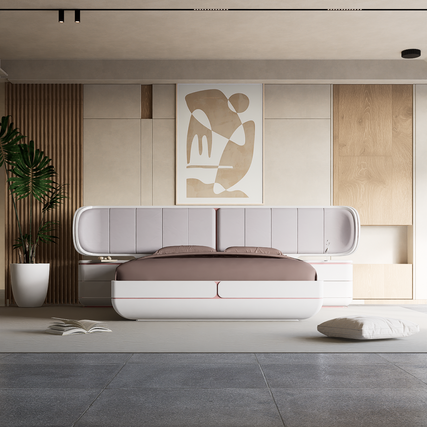 Grey Tulip King Size Bedstead by LODA FURNITURE with a modern design and sturdy wooden frame, shown in a well-lit bedroom setting.