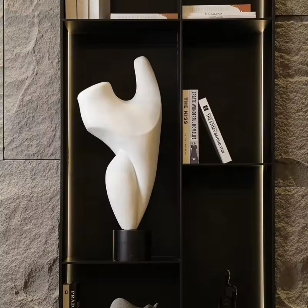 White resin abstract sculpture of a "Turn Life Around" ornament, a modern home decor figurine by BEACON.
