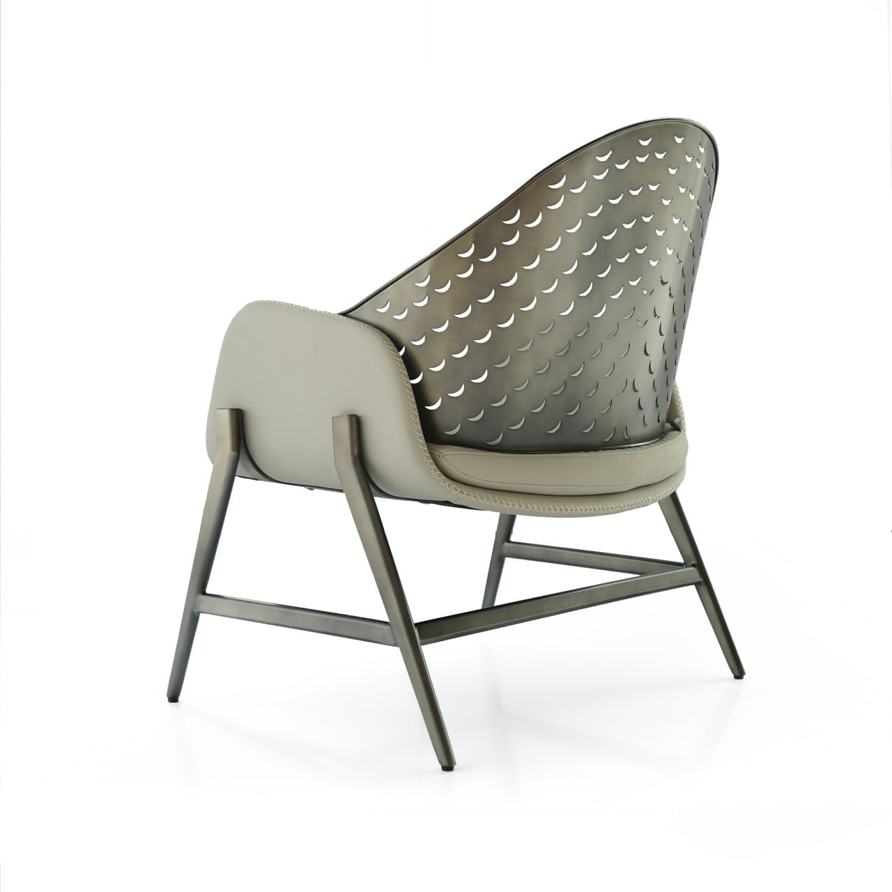 BEACON Turtle Lounge Chair BC716 in beige fabric with a curved, turtle-inspired design and wooden legs.